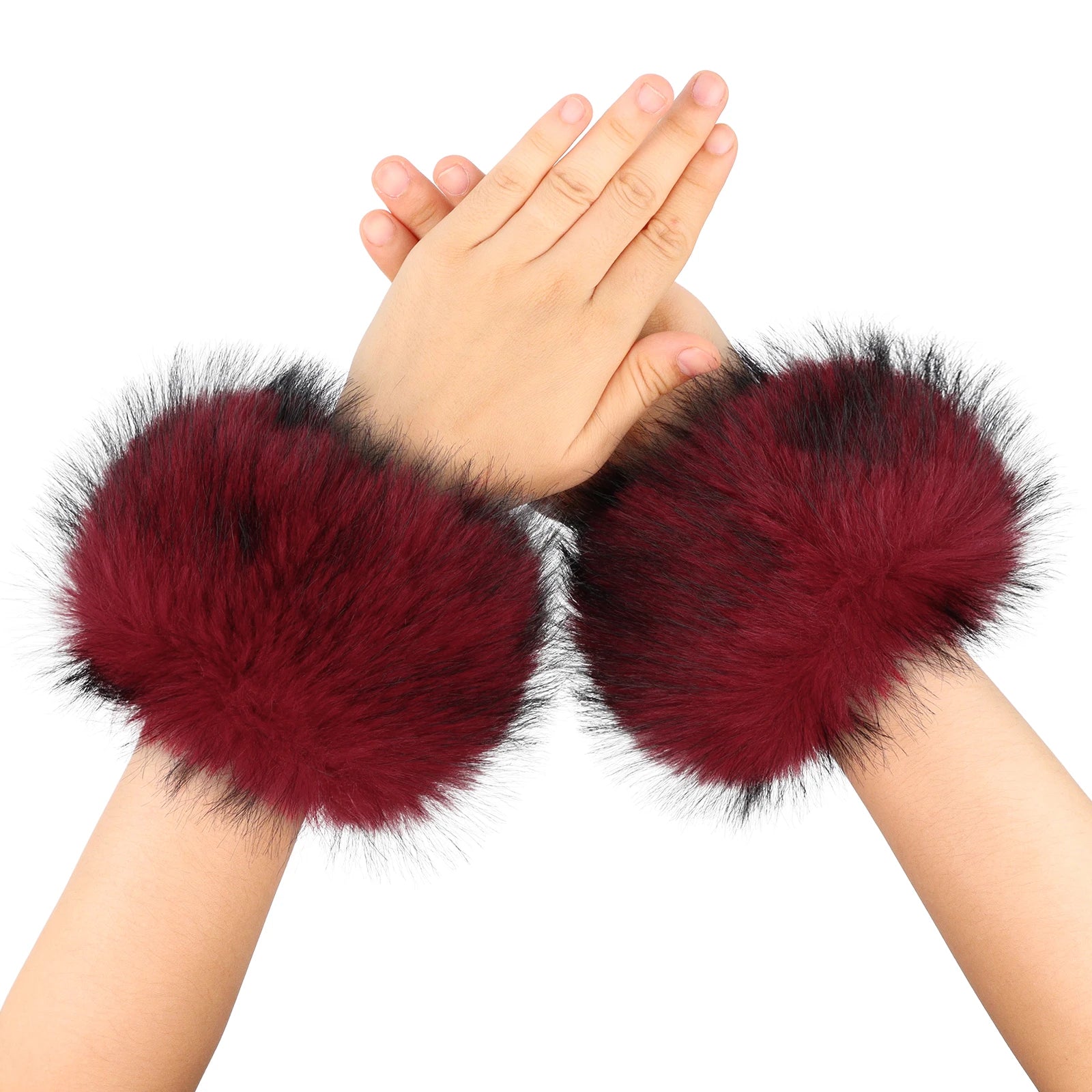Faux Fur Wrist Cuffs Winter Furry Arm Warmers for Halloween Daily Cosplay Party Costume Accessories