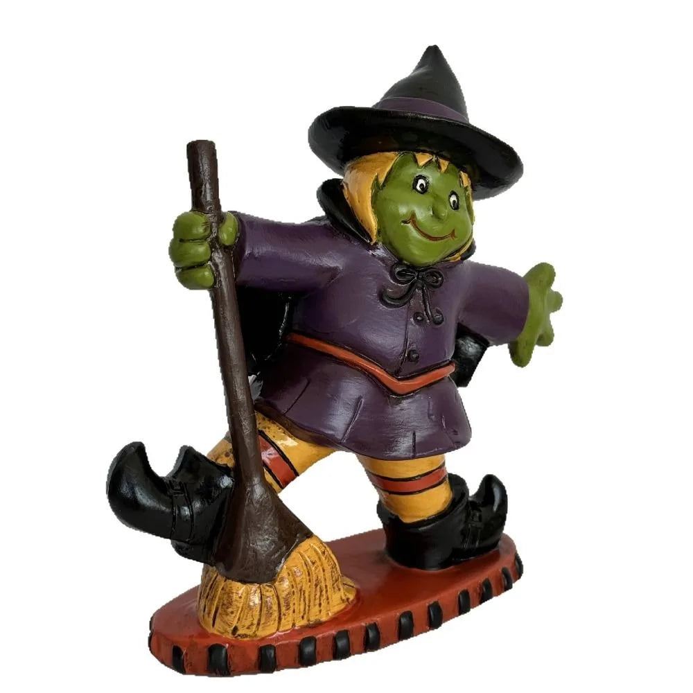 Halloween Themed Halloween Witch Figurine Resin Handicraft Desk Witch Sculpture Collectible Model Halloween Broom Witch Ornament