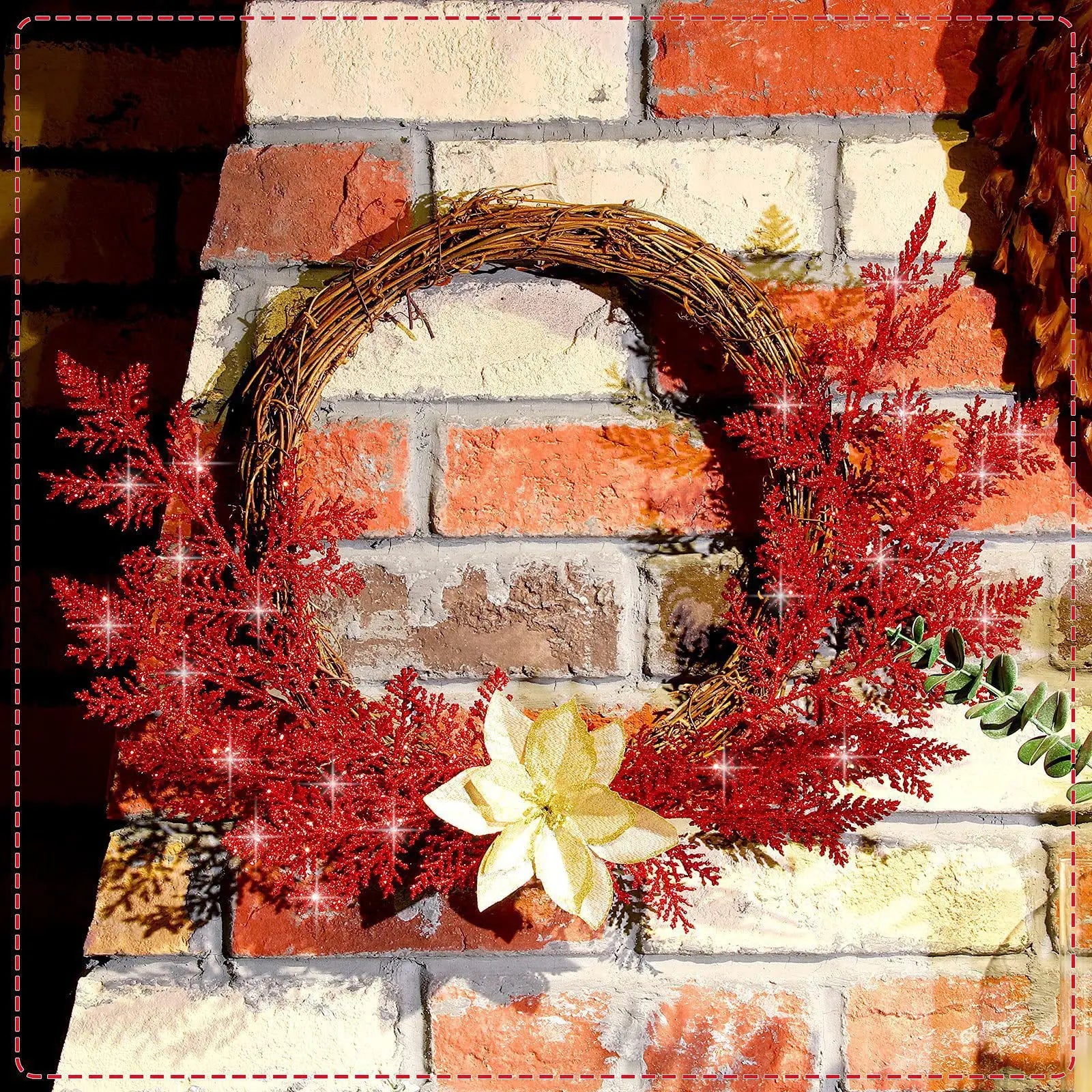 Christmas Decoration Glitter Branches Berries Artificial Flower Bouquet Christmas Tree Ornaments for Home New Year 2025 Navidad