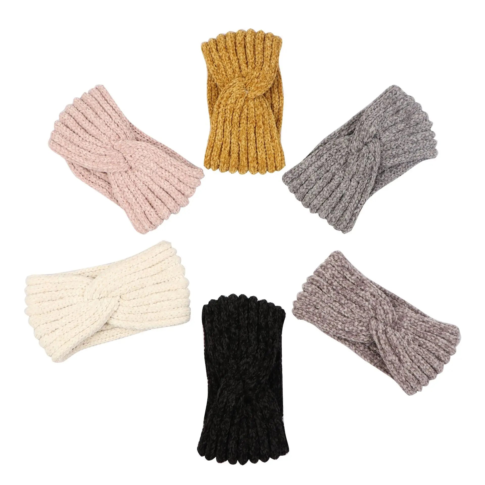 Windproof Going Out New Winter Solid Woolen Hairband Women'S Warm Wide Edge Cross Knitted Headband Hairband Accessories