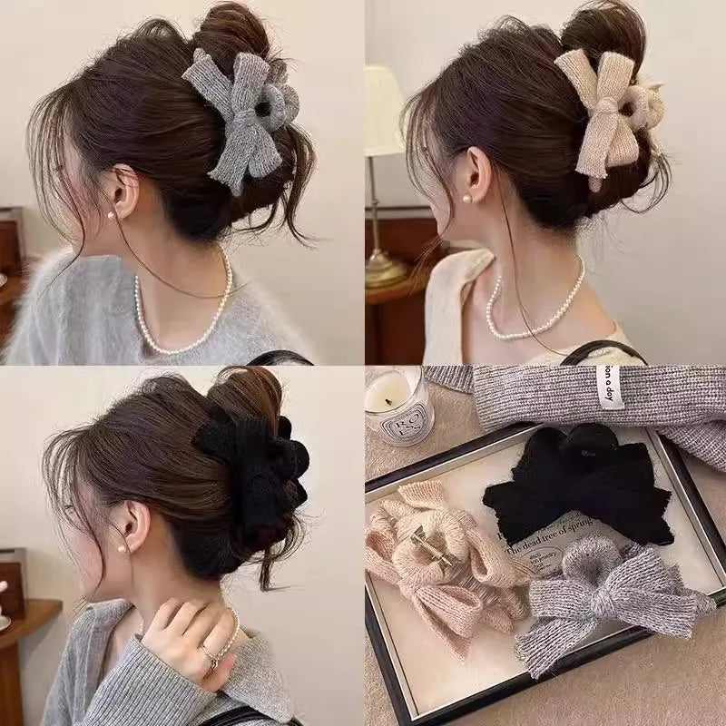 Autumn and Winter Plush Bow Grab Clip  Wool Claw Clip Accesorios Para El Cabello  Крабик Для Волос  Hair Accessories for Women