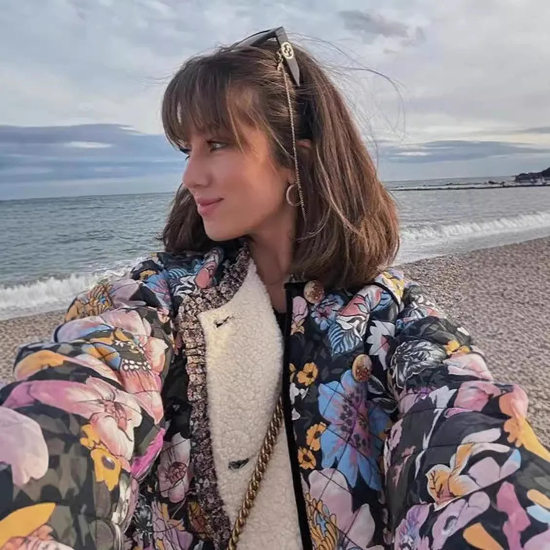 Printed Women's Jacket Autumn Quilted Double-sided Cotton Jacket Cardigan Long-sleeved Cashmere Jacket Elegant Women Streetwear