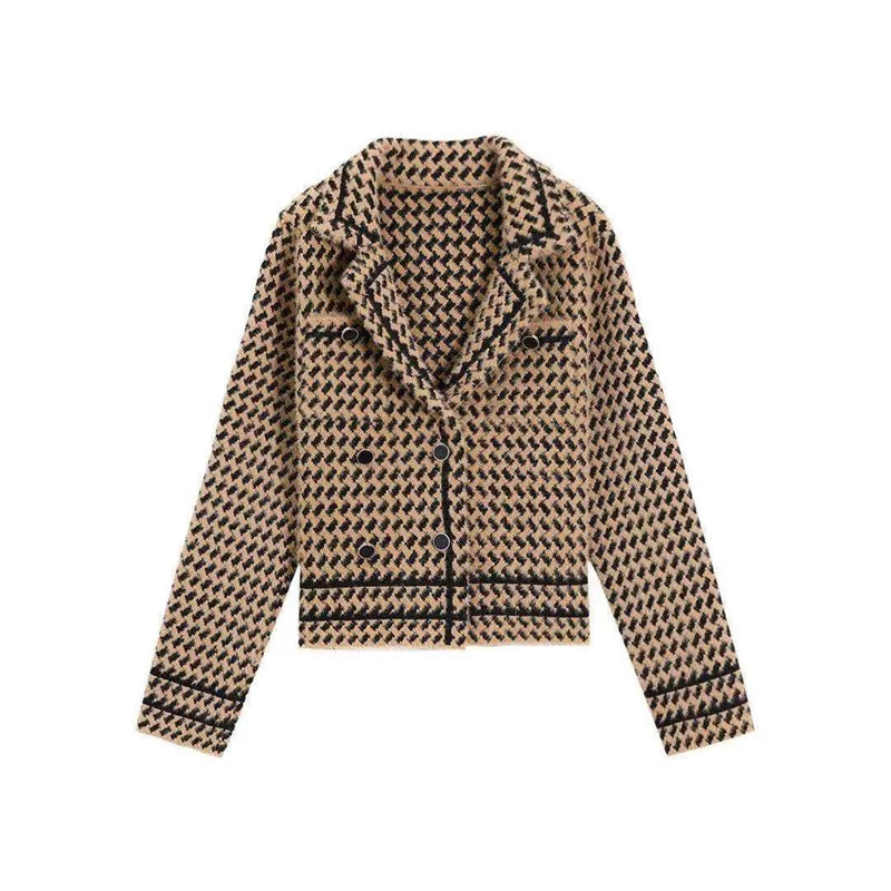 Jackets Women's Autumn Winter 2025 New Small Fragrance Short Coat Female Style Vintage Houndstooth Knitted Cardigan Outwear Tops