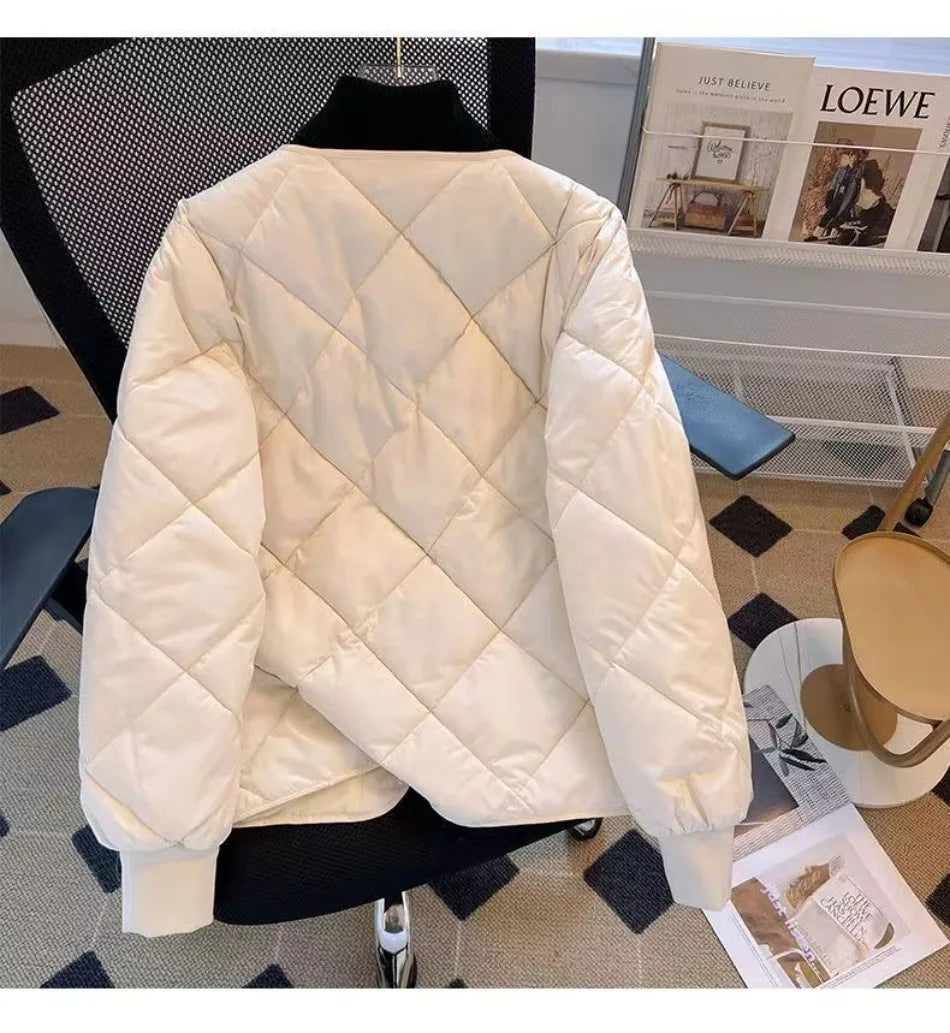 New in Winter Cotton-Padded Jacket for Women New Versatile Lightweight Rhombus Plaid Cotton-Padded Jacket Simple and Stylish