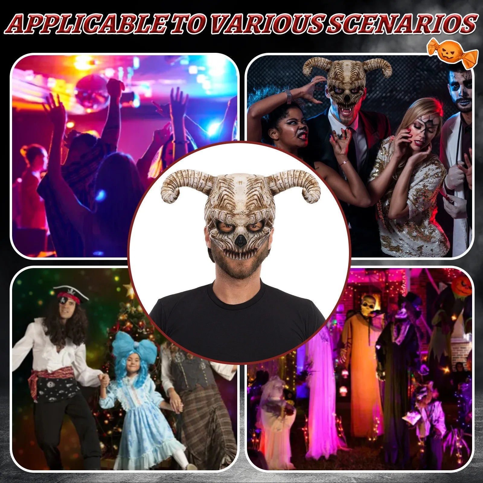 Halloween Devil Skull Half Face Bull Horn Mask Carnival Party Makeup Ball Horror Dress Up Cosplay Latex Mask Mascaras Halloween