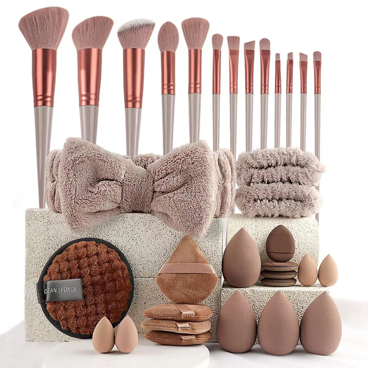 33pcs beauty set makeup kit  large and small beauty sponges for flawless makeup application and removal of makeup full set