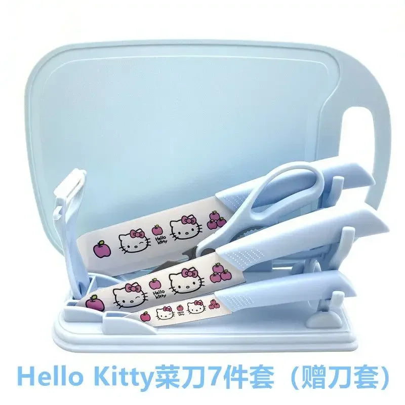 Sanrio  animation peripheral cartoon Kawaii Hello kitty anti-rust kitchen knife cutting board set creative fruit knife wholesale