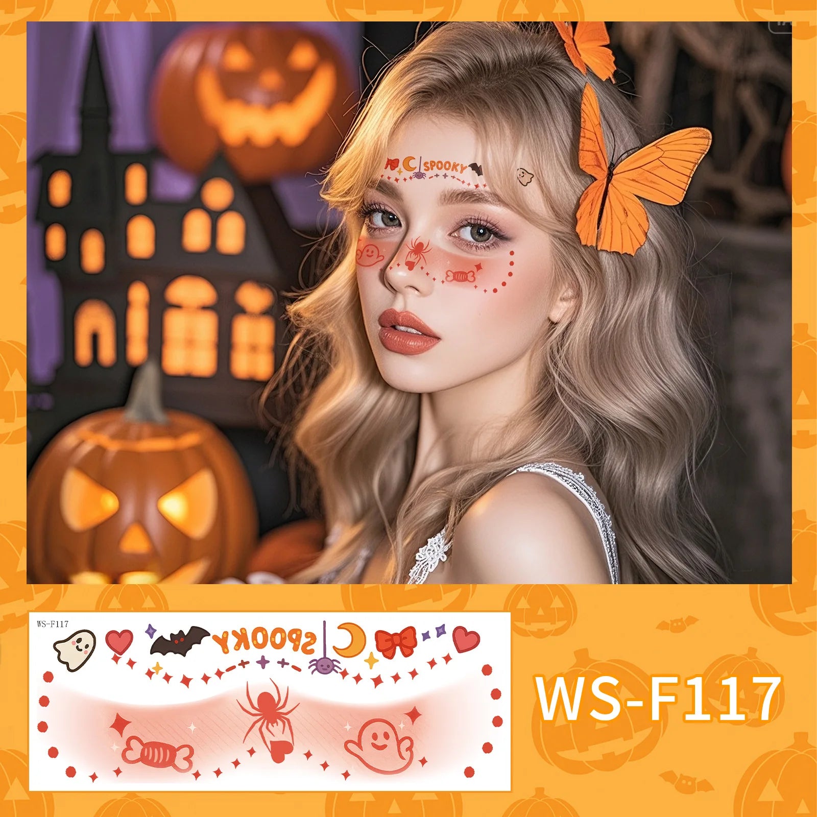 Halloween Makeup Face Stickers Cute Makeup Tattoo Stickers Waterproof and Sweat-Proof Tattoo Stickers