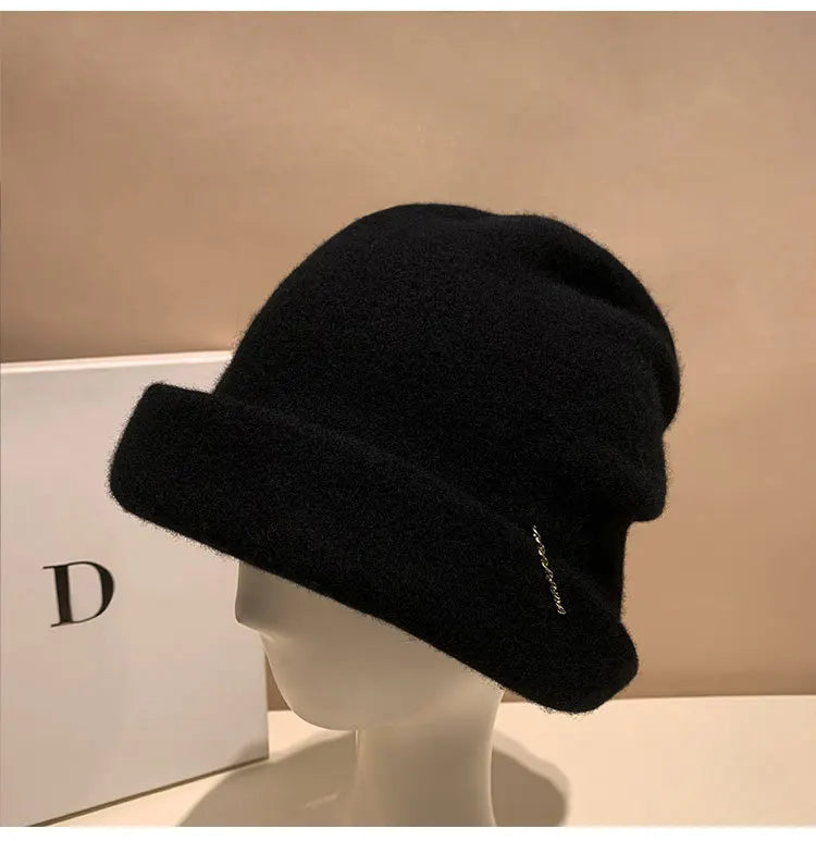 Winter Hat for Women Soft Warm Wool Cap Adjustable Ladies Beanie Cloche Bucket Hat Crushable Ski Hat Upturn Brim Church Hat