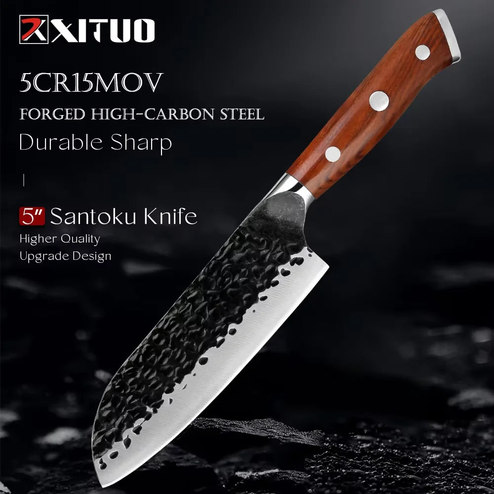Kitchen Knife Set 1-6PCS Hand-forged high-carbon Steel Sharp Premium Japanese Knife Including Chef,Cleaver,Utility&Santoku Knife
