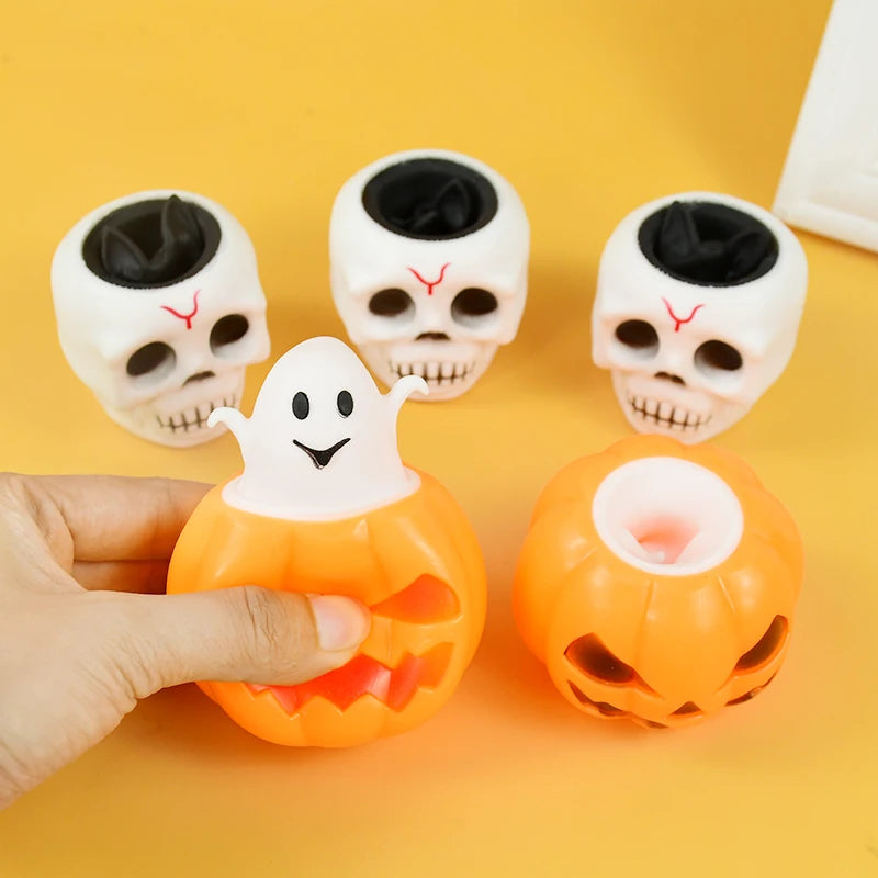 Halloween Pumpkin Relieves Stress Balls Squishy Skull Skeleton Squeeze Horror Toy Fidget Toys Halloween Party Kids Favor Gifts