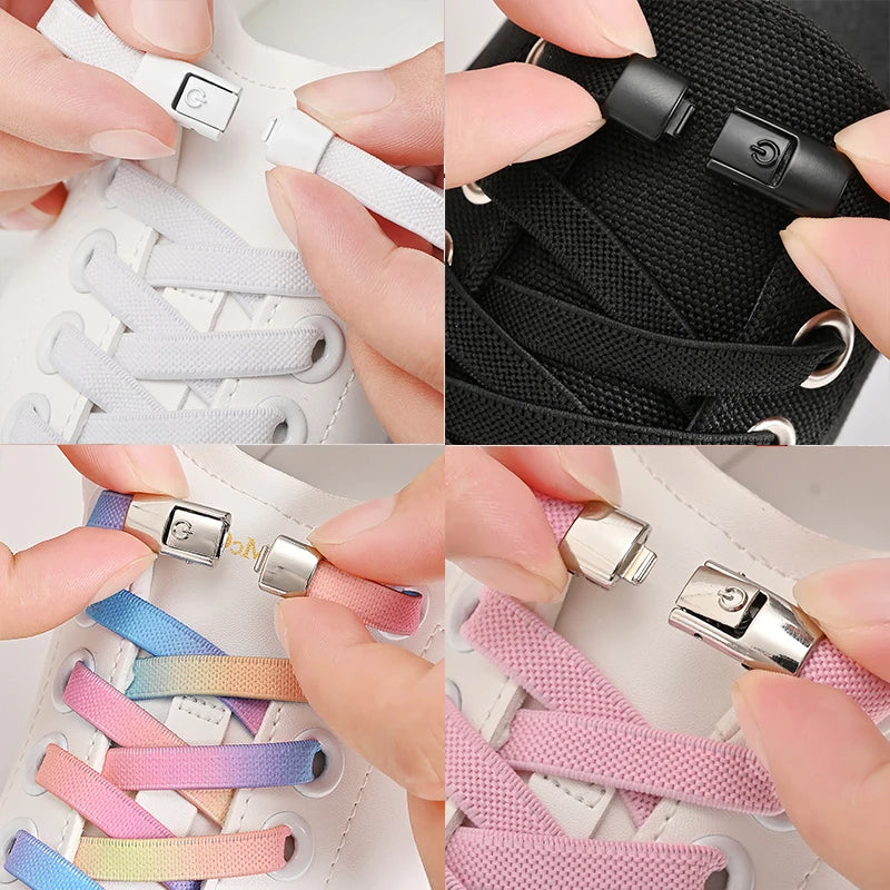 8mm No Tie Shoe Laces Press Lock Shoelaces Without Ties Elastic Laces Sneaker Kids Adult Widened Flat Shoelace for Shoes