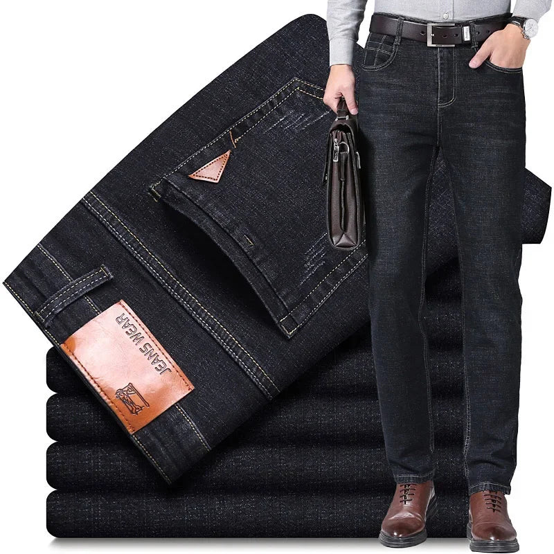 Men Fashion Straight Jeans Men 2025 New Stretch Slim Fit Pants Comfortable Soft Business Denim Trousers Male Brand Clothing