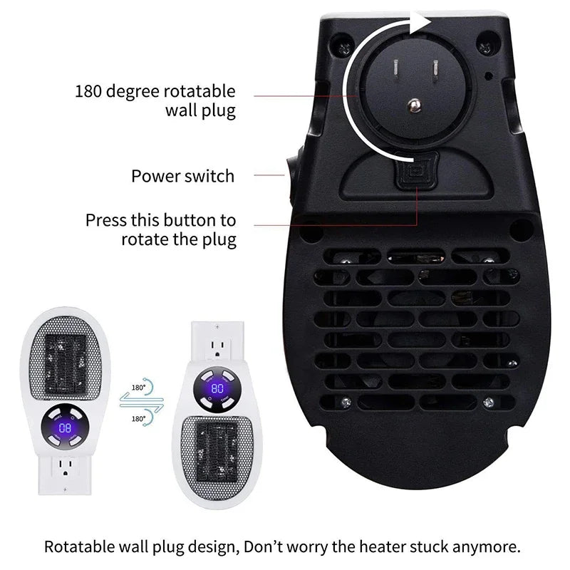 Portable Electric Heater Mini Radiator Plug in Wall Home Appliance with Remote Control Fast Heating Hand Warmer for Room Desktop