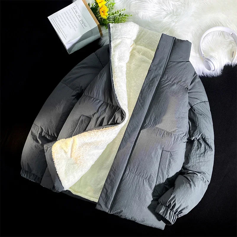 Down jacket men's handsome bread jacket Hong Kong style loose collar and velvet ins assorted bread jacket