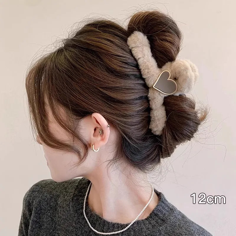Winter Plush Hair Claw For Women Girls Sweet Hair Ornament Long Thich Hair Hairpin Headband Hair Clip Fashion Hair Accessories