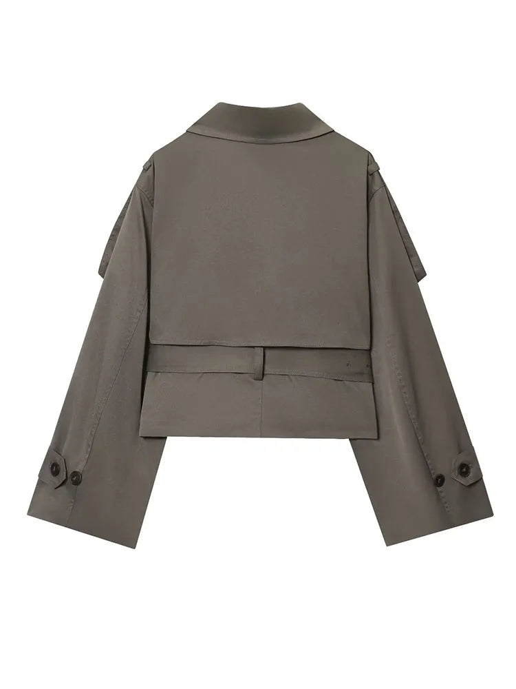 Women's Jacket 2025 New Women Fashion Long Sleeve Laple With Belt Jackets Women Autumn Winter High Street Short Coats