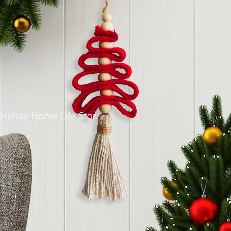 Christmas Decor Pendant Handmade Wall Art Macrame Xmas Holiday Wall Decor Cotton Hanging Ornament Macrame Chrismas Tree Gif