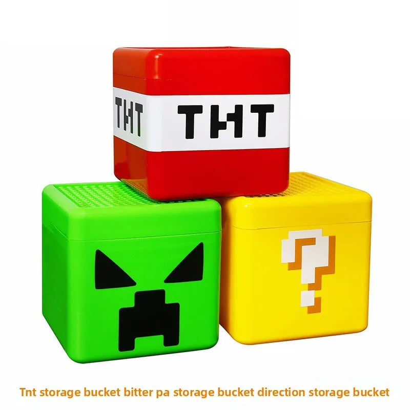 Kid Gifts TNT Storage Box Magnetic Building Block Desktop Toys Snack Block Storage Bucket Plastic Organizer Dust-proof Container