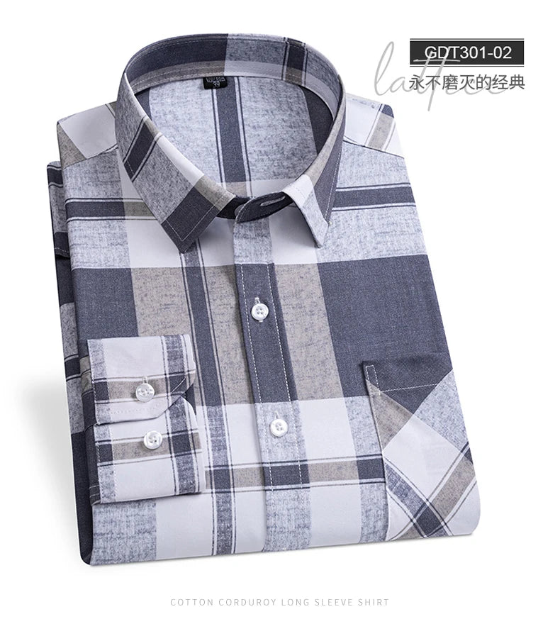 Men's Fashion Shirts Casual Slim Plaid Striped Men Clothing Business Social New Button Young And Middle-Aged Formal Long-Sleeved