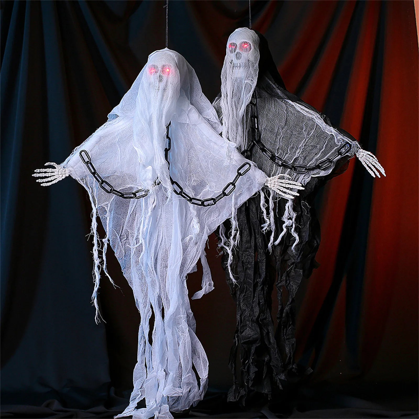 Halloween Hanging Skull Ghost Horror Decorations,Luminous Chain Skeleton With Arms,Haunted House And Festival Party Horror Props