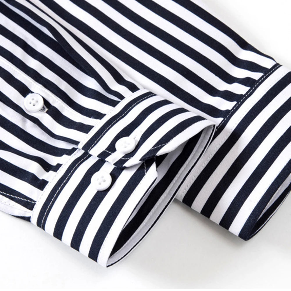 Fashion Men's Shirts And Blouses Striped Long Sleeve Single Breasted Slim Tops Lapel Party Social Shirt Clothing For Men