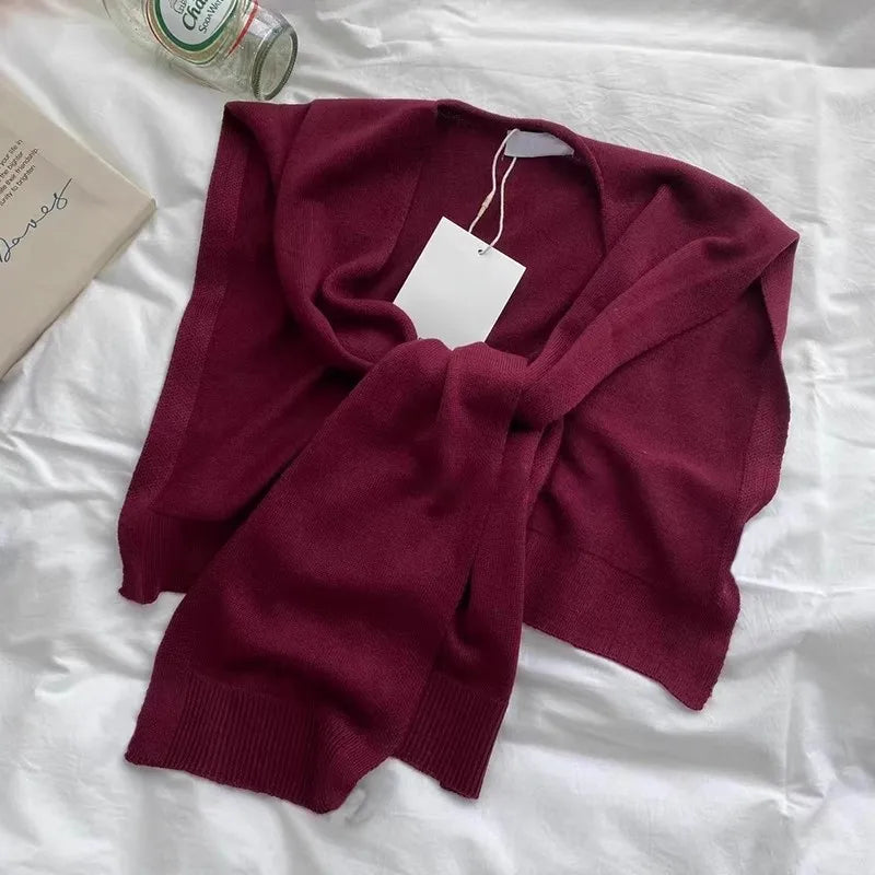 Autumnal Knitted Red awl Versatile Long Sve Top Warm Faionable Outerwear for Women Winter Season  Color Youth Fas...