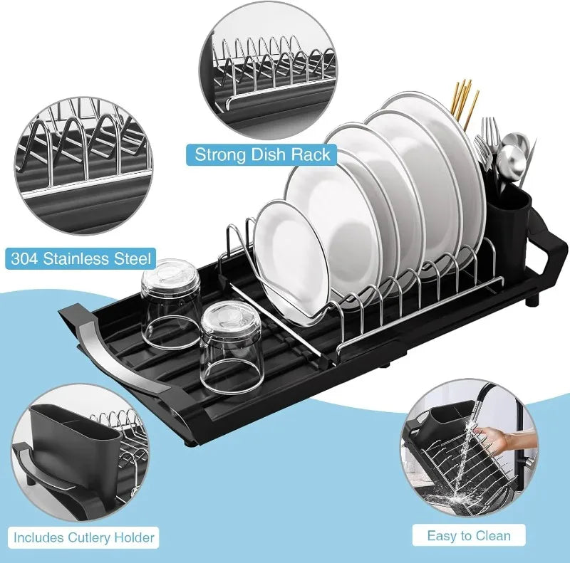 Kitchen Dish Storage Rack Retractable Dish Rack Kitchen Organizer Rack Countertop for Dishes and Chopsticks Drain Basket