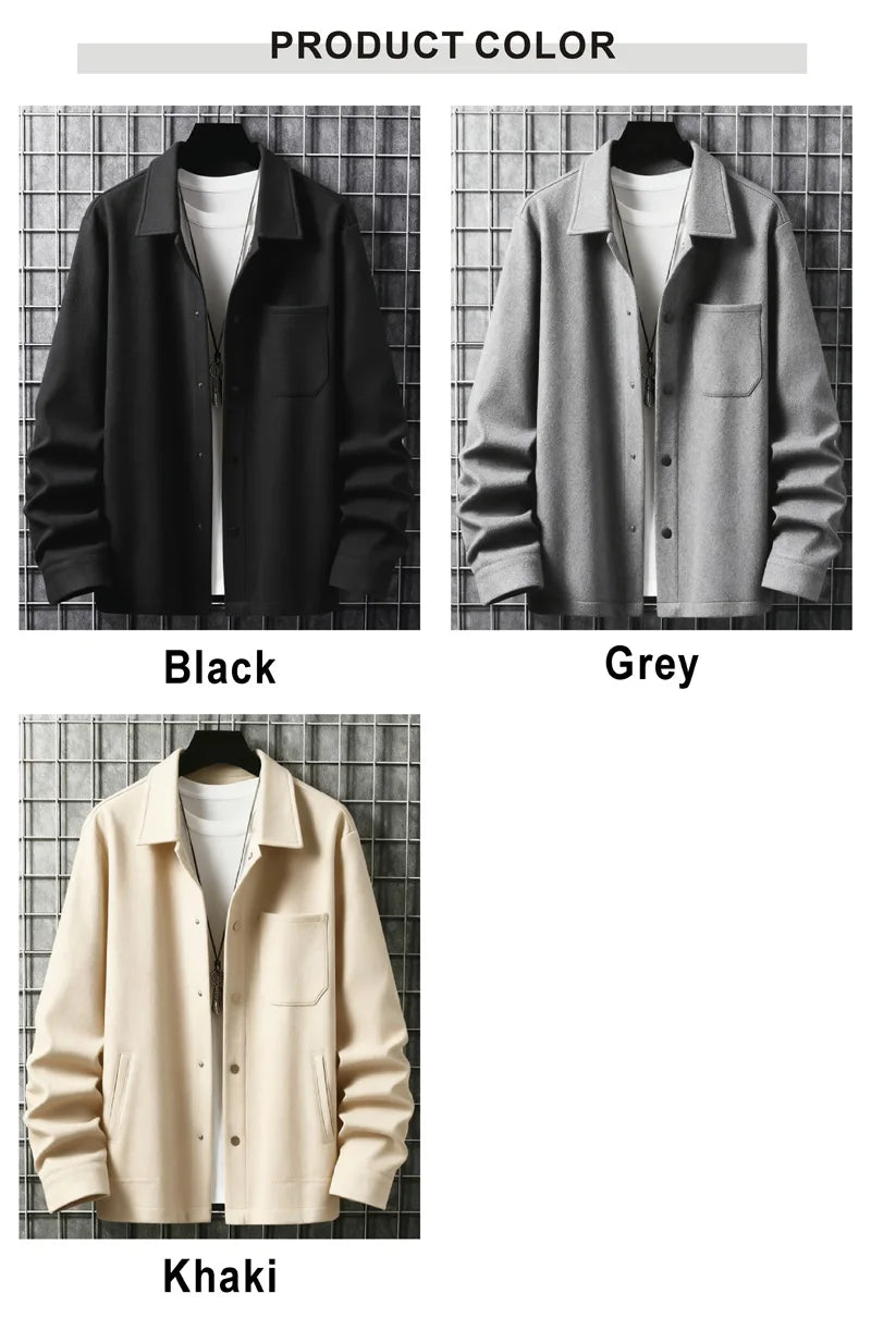 Men's Warm Brushed Jacket Lapel Button-Down Casual Coat for Autumn Winter Business，with Pocket