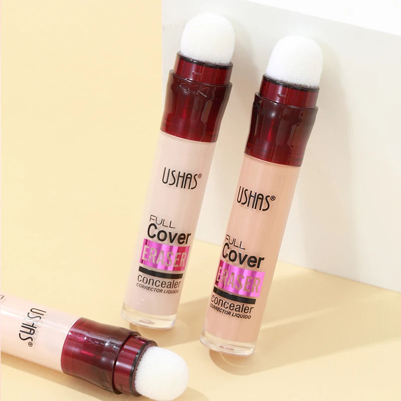 USHAS 12 Color Liquid Concealer Moisturizing Rotating Sponge Head Concealer Long Lasting Lightweight Multi-use Foundation Makeup
