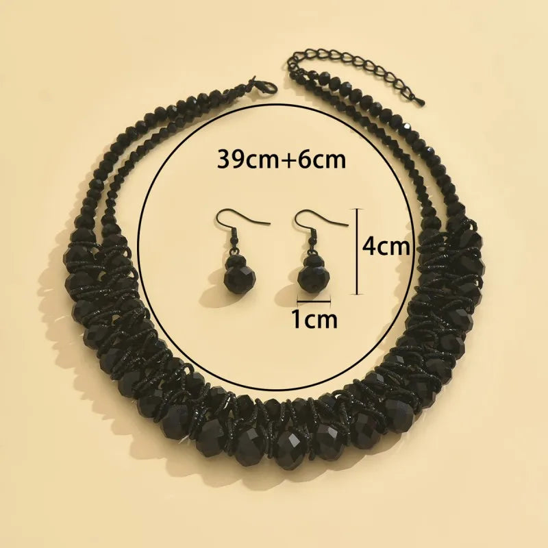 1 pair of earrings +1 pair of necklaces, women's artificial crystal jewelry set, Bohemian style, perfect for everyday gifts!