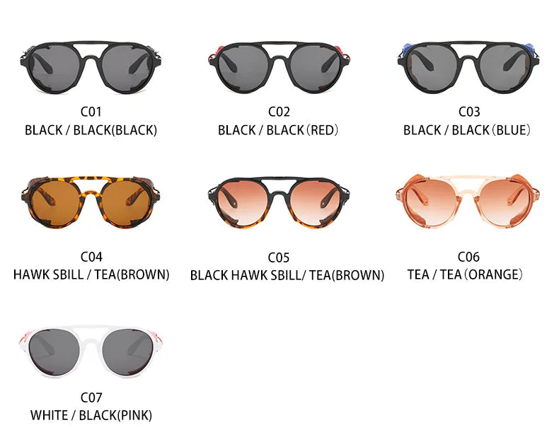 2022 Steampunk Googles Men Retro Punk Round Sunglasses Brand Design Double-bridge Windshield Hiking Driving Shades Eyewear UV400