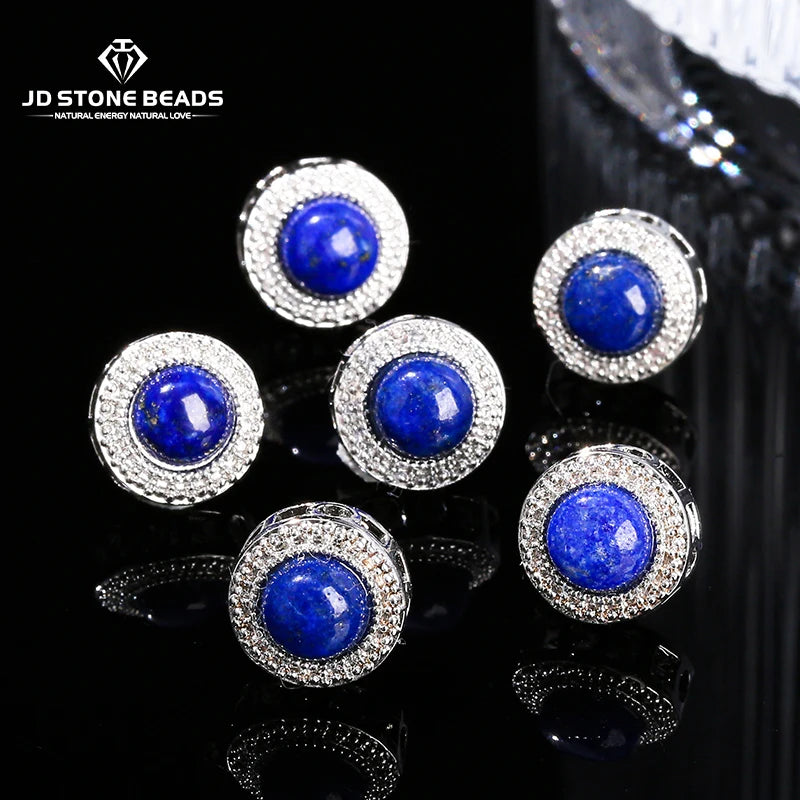 1 Pc Natural Stone Lapis Lazuli Round Cabochon Inlaid Magic Box Bead With Hole Pendant For Jewerly Making Diy Necklace Bracelet