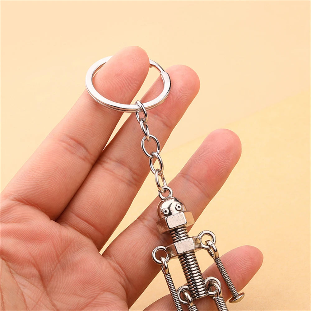 Funny Robot Keychain Metal Screw Body Keyring for Men Couple Bag Pendant Car Key Holder Accessories Creative DIY Gifts