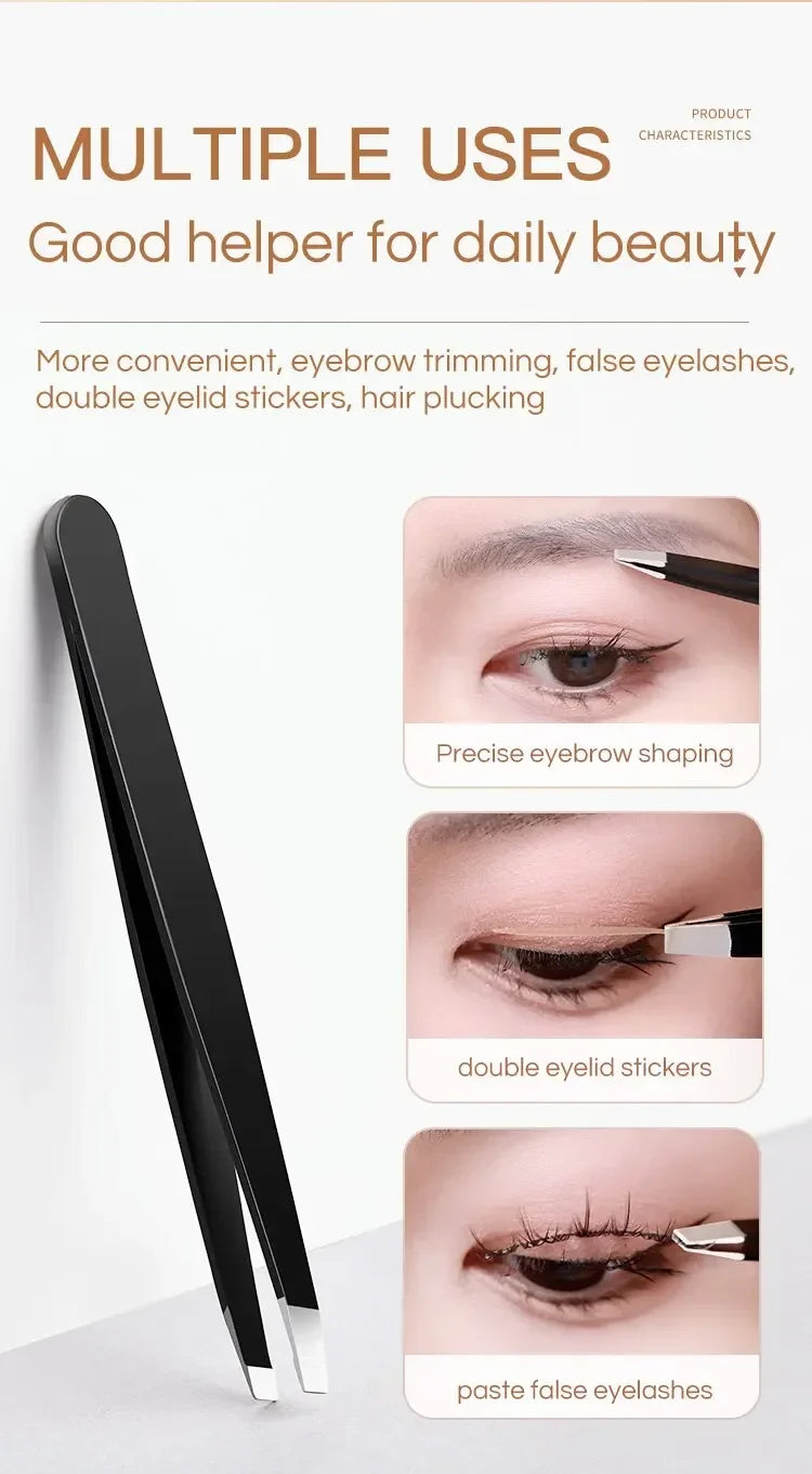 CNK  Wholesale  Stainless Steel Black Eyebrow Tweezer with Slant and Flat Point Beauty Tools for Eyebrows & Ingrown Hair Removal