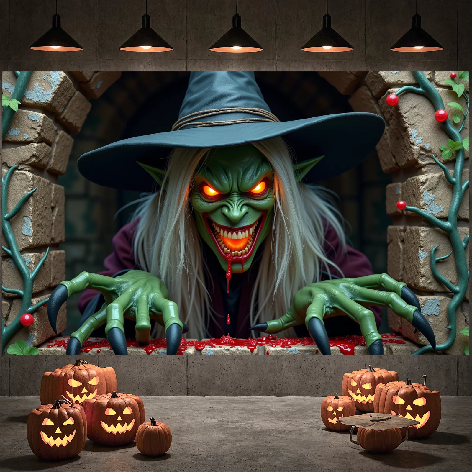 Halloween Door Decorations Horror Moon Night Dead Tree Scary Cemetery Pumpkins Door Cover Banner Halloween Front Door Porch Back