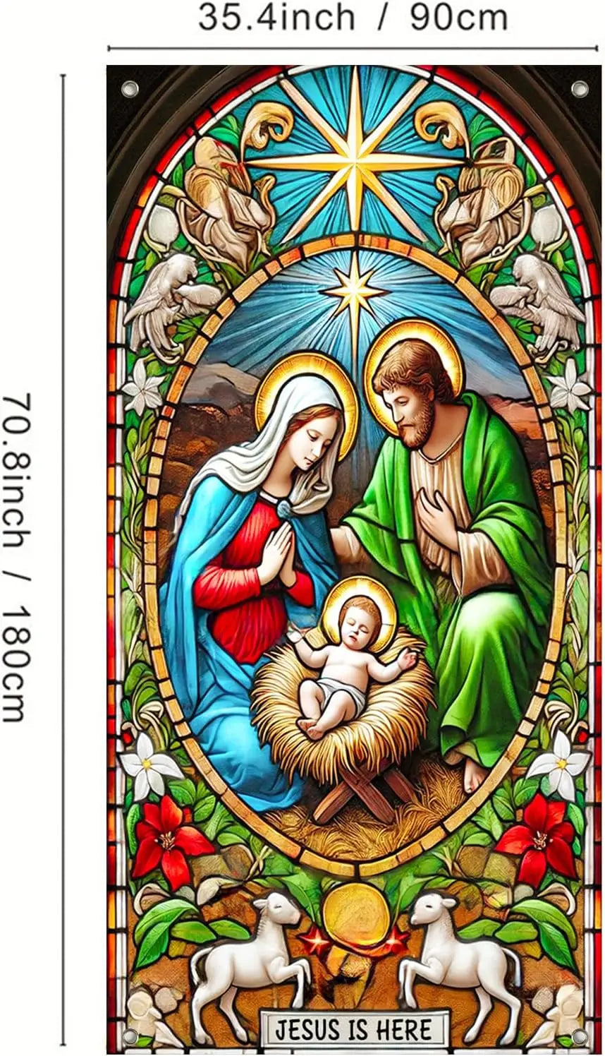 Christmas door banner, winter festival Nativity scene decoration, home decoration, festival front door hanging, party background