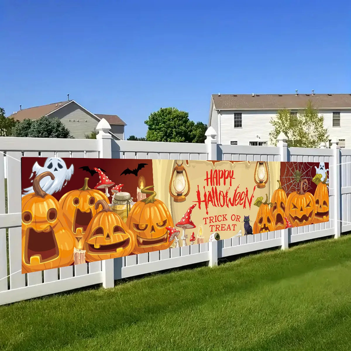 Halloween Theme Party 1.8m Banner Pumpkin Bloodstains Happy Halloween Outdoors Indoor Yard Hanging Decor Supplies  ﻿