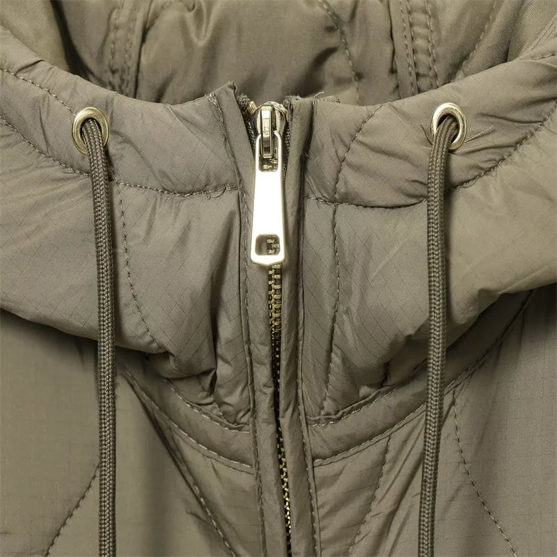 Women's Hooded Belted Quilted Jacket, Warm, Cool, Stylish, Fall, 2025