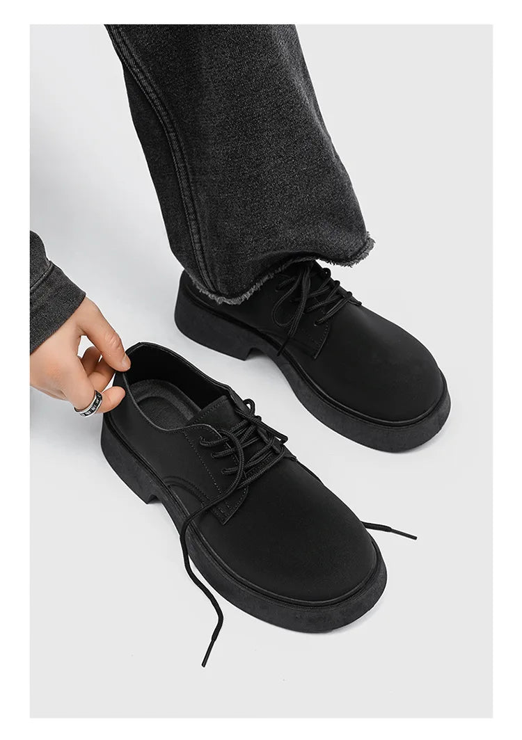 Classic British-Style Round-Toe Leather Shoes Non-Slip Comfortable Casual Dress Shoes Solid-Color Footwear for Youth Streetwear