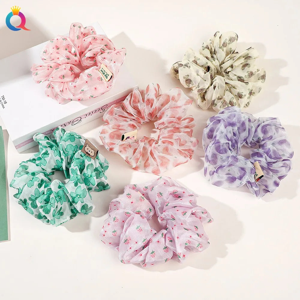 2023 New Large Chiffon Printed Scrunchie Women Girls Elastic Hair Rubber Bands Accessories Tie Hair Ring Rope Headdress Headwear