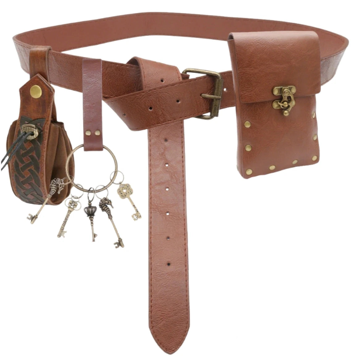 Men Vintage Medieval Belt Set With Leather Pouch And Key Chains Ornamental Renaissance Witch Knight Pirate Cosplay Accessories