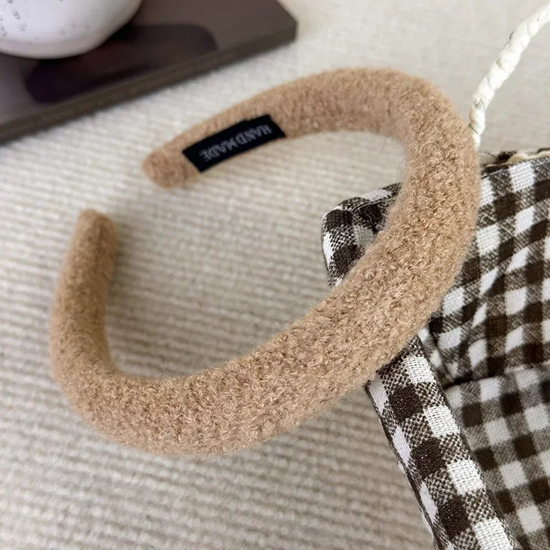 Winter Retro Solid Color Plush Headbands Sponge Wide Hair Band For Women Girl Simple Elegant Hair Hoop Fashion Hair Accessories