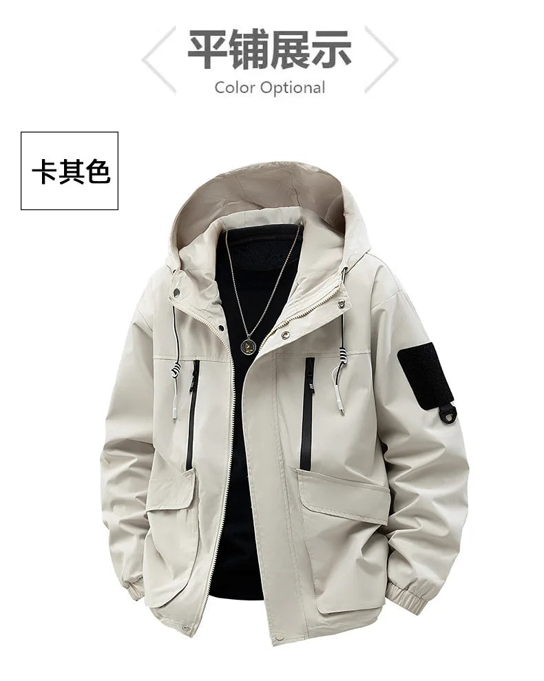 Jacket Mens Spring autumn New men jacket printing hooded Jackets casual coat Men's business coats Size M-4XL 5XL Hat detachable