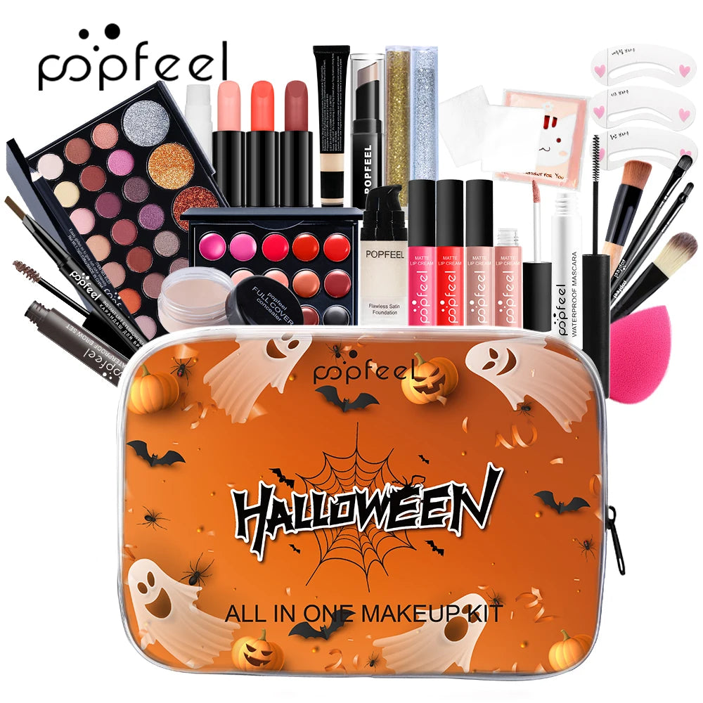 POPFEEL Halloween Makeup Set - Complete Cosmetic Kit with Eyeshadow, Lipstick, and Concealer Palette - Perfect for Festive Gift