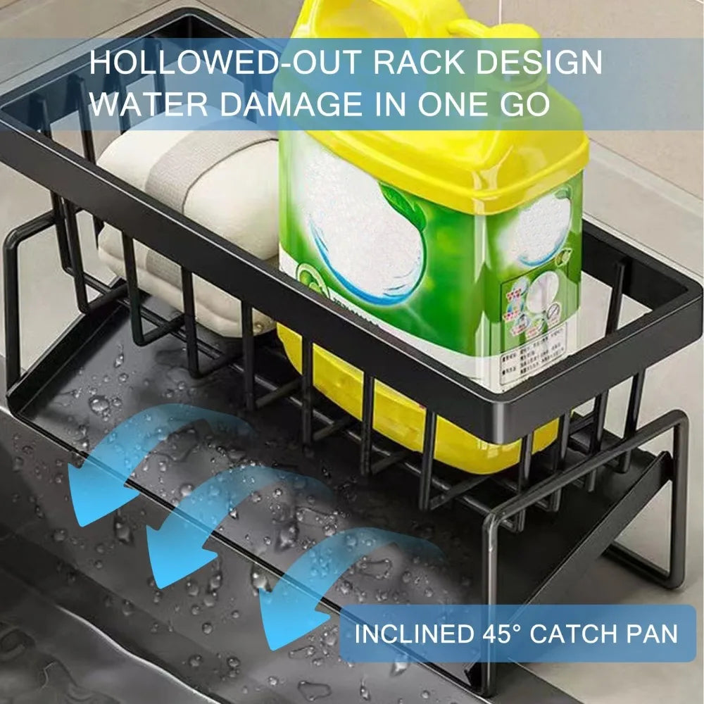 Kitchen Sink Basket Versatile Sink Shelf Kitchen Sink Storage with Draining Tray Washcloth Placement Rack Kitchen Tools