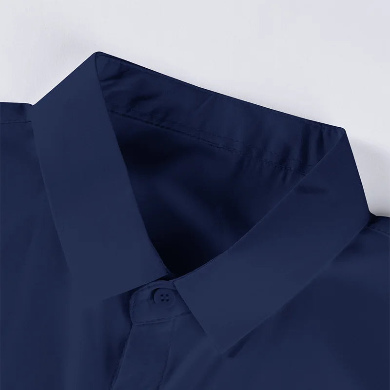 New Men's Business Casual Solid Color Short Sleeved Shirt for Summer Fashion No Ironing Comfortable and Versatile Top