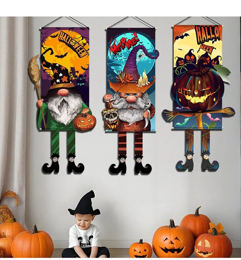 Halloween Pumpkin Gnome Door Hanging Banner Cartoon Skull Ghost Festival Party DIY Trick or Treat Happy Halloween Day 2025