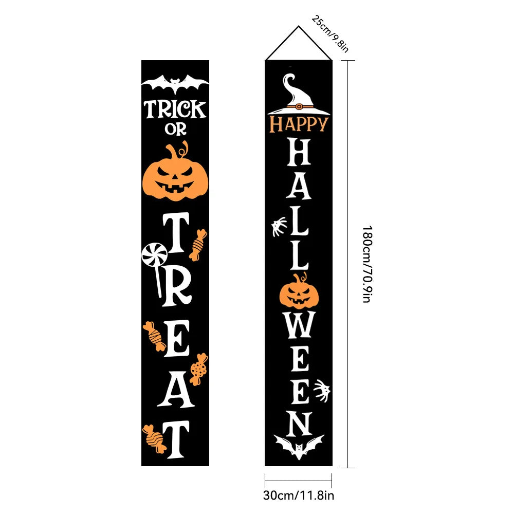 Halloween Couplet Horror Theme Festival Carnival Party Decoration Polyester Backdrops Pumpkin Skeleton Pattern Door Curtain