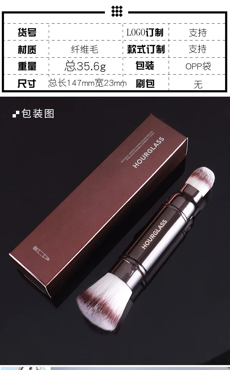 Double ended Complexion brush Foundation Makeup brushes Powder Make up brush Professional Cosmetic tool metal handle with case